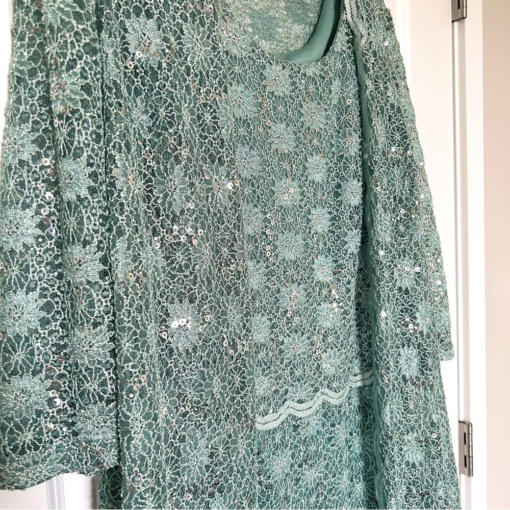 R&M Richards Lace and Sequin Two-Piece Jacket and Dress Set Mint - Picture 6 of 6